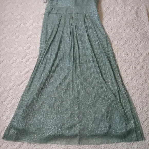 New R&M Richards Maxi Dress Fit Flare Aqua Blue Glitter Empire Waist 14 P Women - Picture 8 of 8